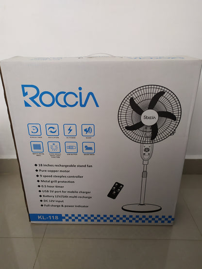 Rechargeable Fan 18 Inch Battery 4 - 12 Hrs Led Light 