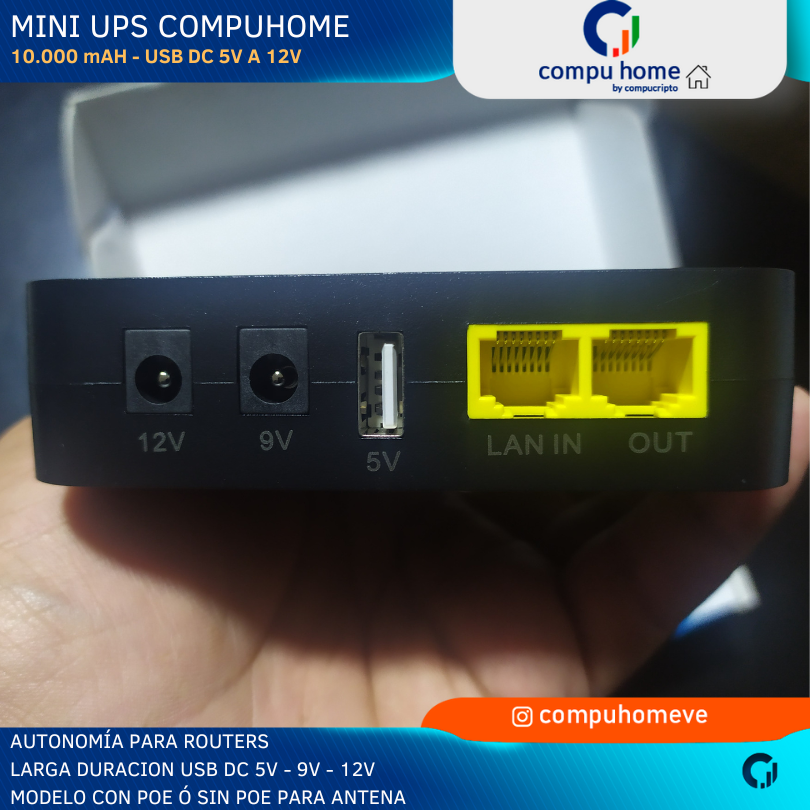 Mini UPS Router Fibra Optica 10000 mAH 5V 9V 12V PoE