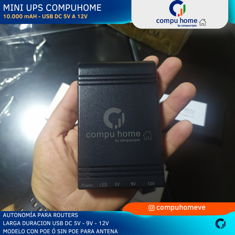 Mini UPS Router Fibra Optica 10000 mAH 5V 9V 12V