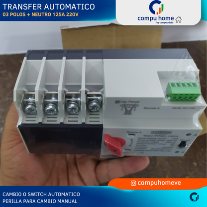 Transfer Switch para Planta Electrica 4 Polos 220V 125A Automatico y Manual