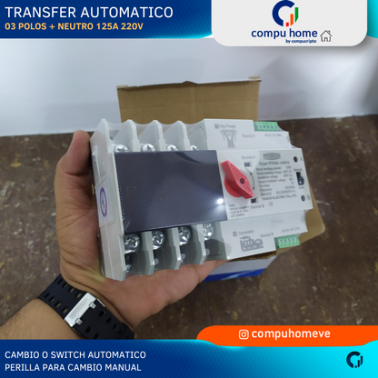 Transfer Switch para Planta Electrica 4 Polos 220V 125A Automatico y Manual