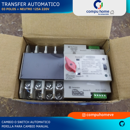 Transfer Switch para Planta Electrica 4 Polos 220V 125A Automatico y Manual