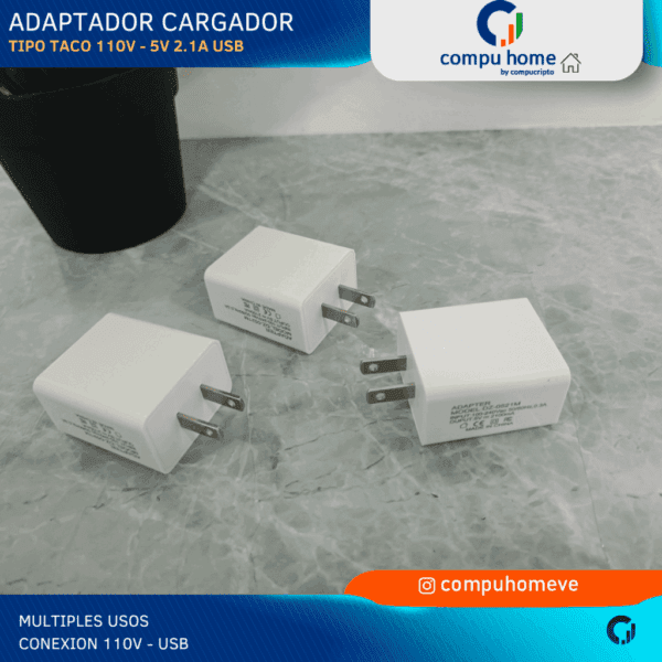 🔌⚡cargador usb 2.1a tipo taco: compacto, universal 100 240v ✅