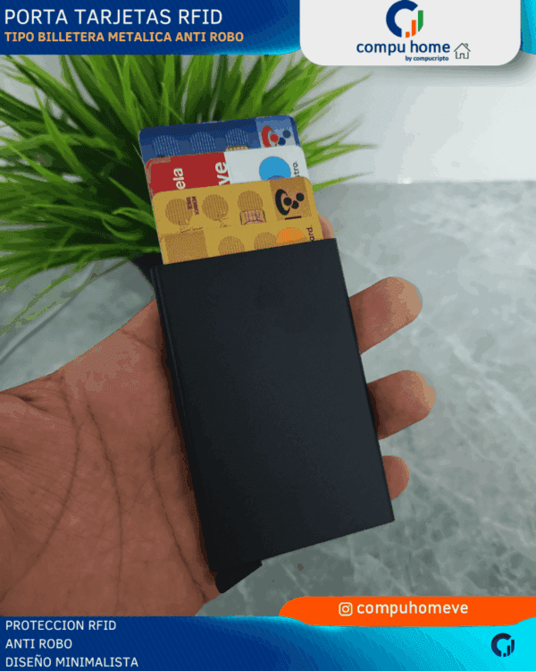 🔒💳 billetera tarjetero metal rfid: anti robo, compacta hasta 8 tarjetas 🛡️