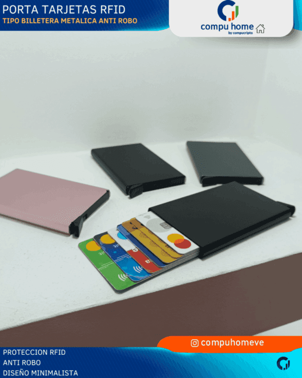 🔒💳 billetera tarjetero metal rfid: anti robo, compacta hasta 8 tarjetas 🛡️