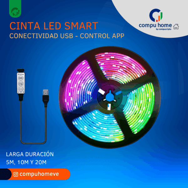 💡📱cinta led smart usb(10m/15m/20m): control app, fácil de instalar, 1 año garantía🌈 ✅