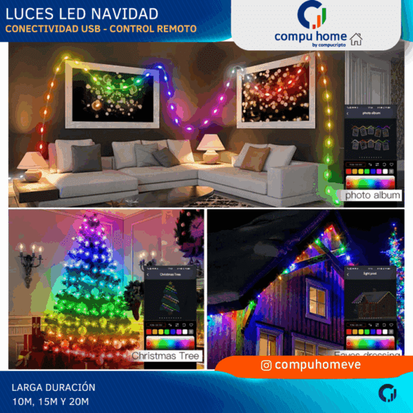 🎄✨luces de navidad led smart: 10, 15 o 20 metros, control app, 24 meses garantía ✨