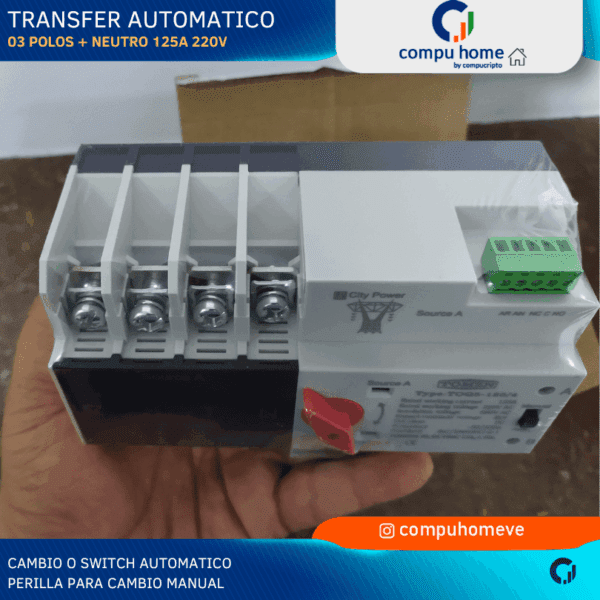 ⚡️⚙️transfer automático 125a 4p: 220v mono/bi/tri, 1 año garantía ✅