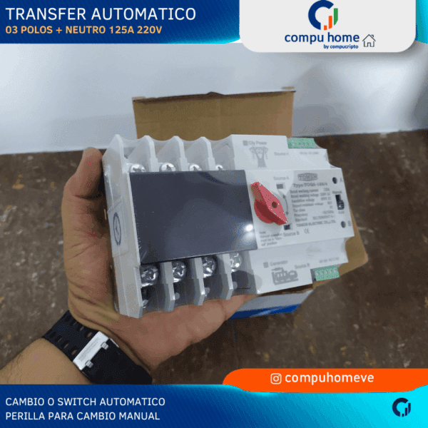 ⚡️⚙️transfer automático 125a 4p: 220v mono/bi/tri, 1 año garantía ✅