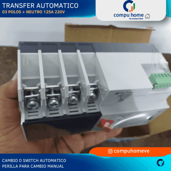 ⚡️⚙️transfer automático 125a 4p: 220v mono/bi/tri, 1 año garantía ✅