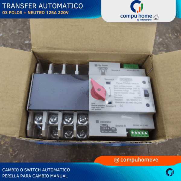 ⚡️⚙️transfer automático 125a 4p: 220v mono/bi/tri, 1 año garantía ✅