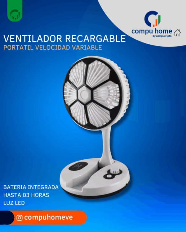 🌬️💡ventilador recargable mesa: luz led, 4h batería, silencioso ✅