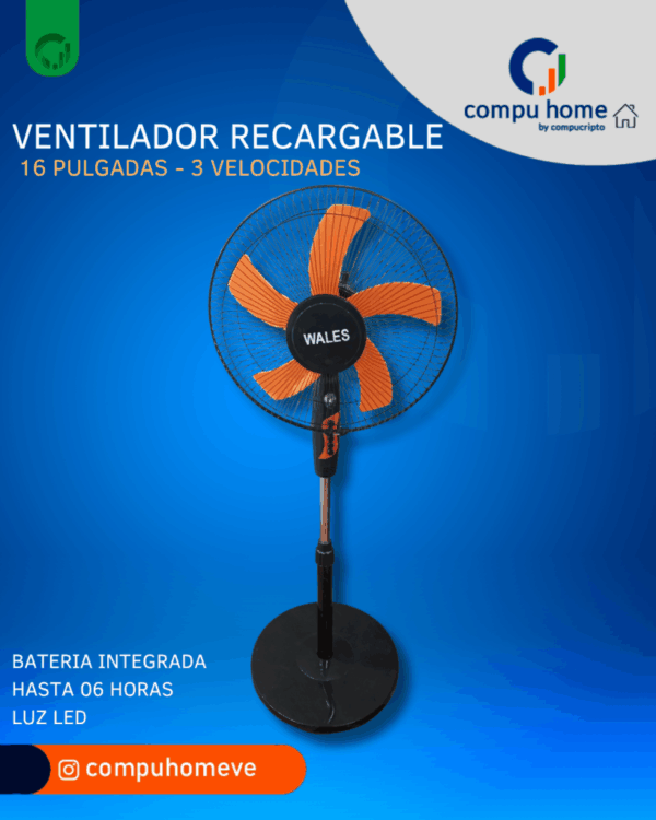 ventilador recargable 16": frescor y luz led (+6 horas) 🔋