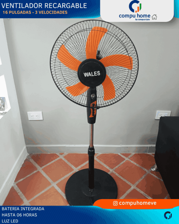 ventilador recargable 16": frescor y luz led (+6 horas) 🔋
