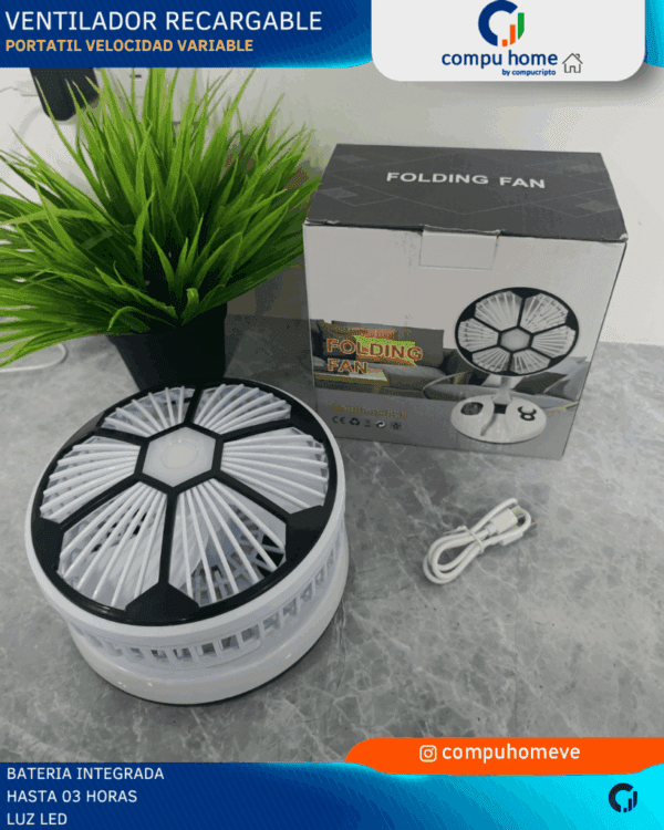 🌬️💡ventilador recargable mesa: luz led, 4h batería, silencioso ✅