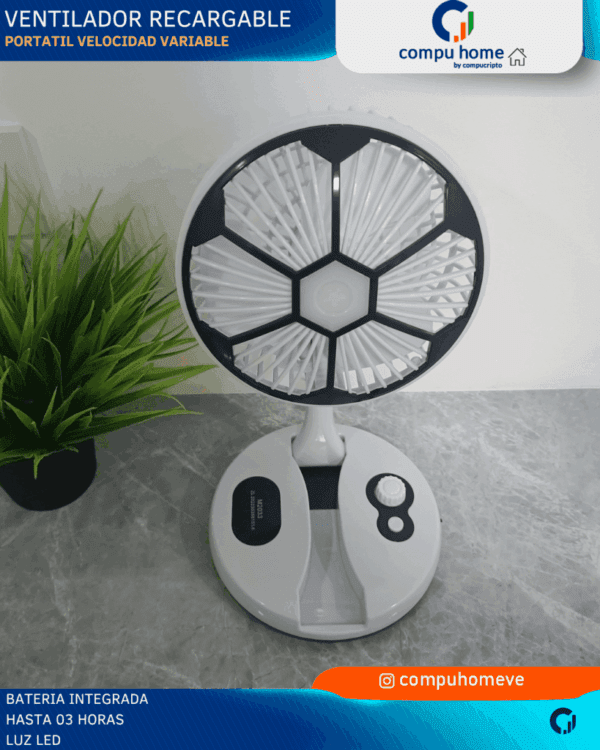 🌬️💡ventilador recargable mesa: luz led, 4h batería, silencioso ✅