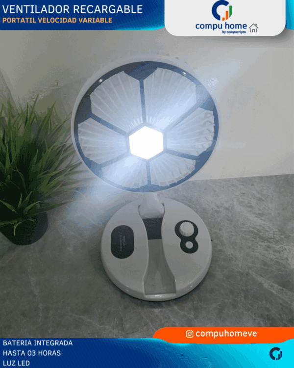 🌬️💡ventilador recargable mesa: luz led, 4h batería, silencioso ✅